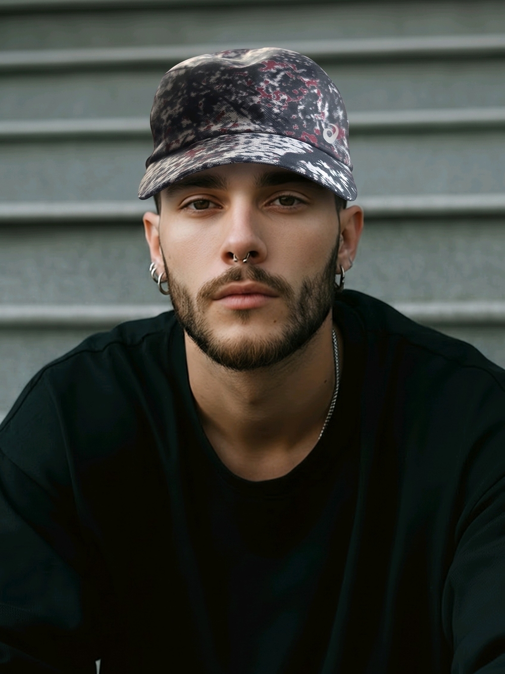 Asics Men's Black & Gray Patterned Cap